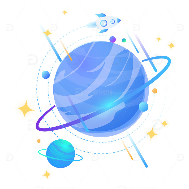 卡通可爱星球元宇宙光效装饰插画