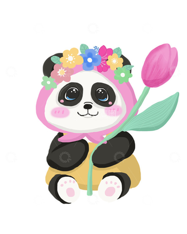 源文件下载【趣麦麦图】拿花的国宝大熊猫