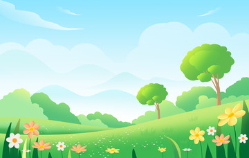 夏天蓝天白云草地清新唯美海报背景