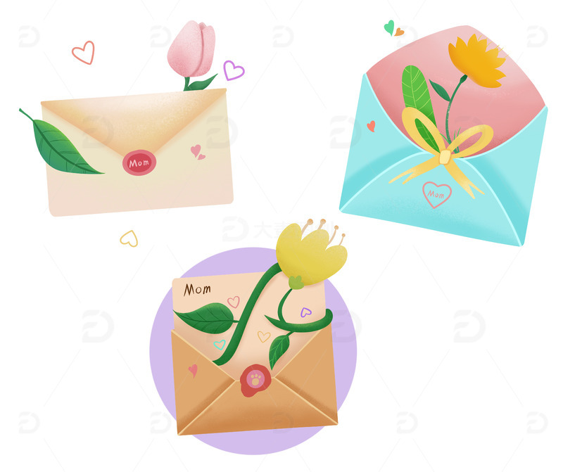 源文件下载【趣麦麦图】母亲节告白信件插画组合