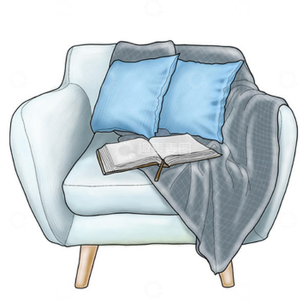 源文件下载【趣麦麦图】-家具蓝色单人沙发抱枕
