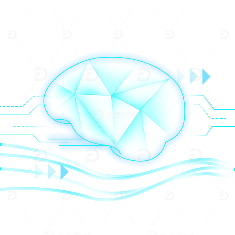 源文件下载【趣麦麦图】蓝色科技渐变科技大脑线条元素