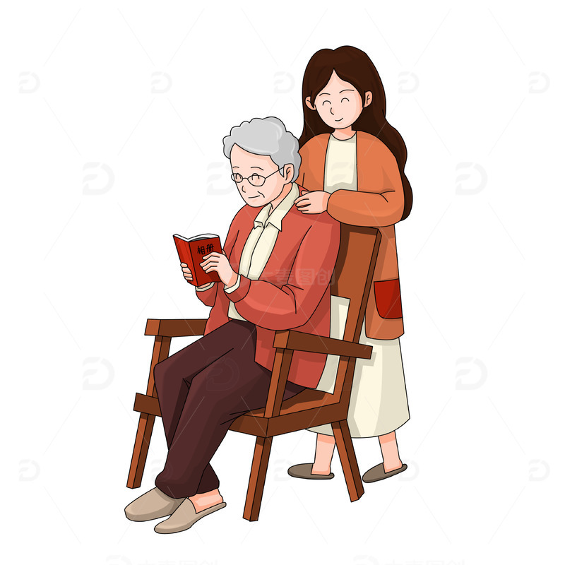 源文件下载【趣麦麦图】母亲节陪伴妈妈一起看相册场景人物