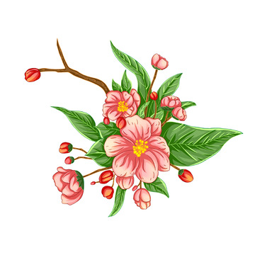 春天桃花盛开手绘