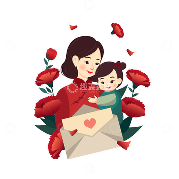 源文件下载【趣麦麦图】康乃馨母亲节妈妈女儿宝宝鲜花绿植信封