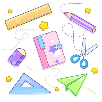 手绘可爱卡通扁平化文具合集