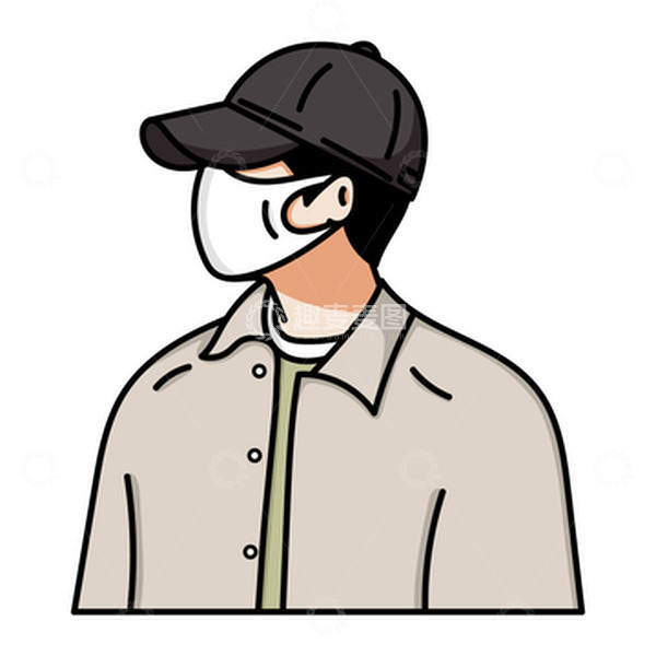 源文件下载【趣麦麦图】男生头像戴帽子口罩手绘人物插画