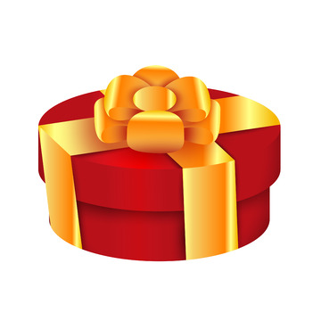 红色圆形蝴蝶结礼物盒矢量插画元素