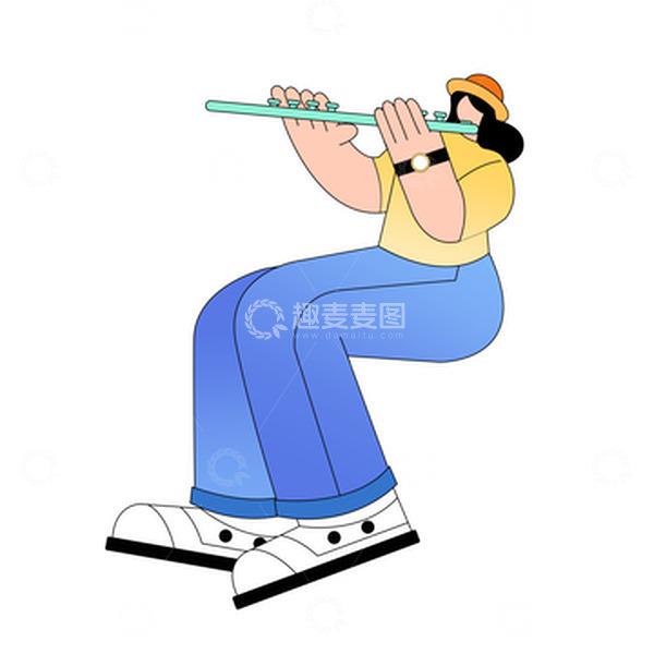 源文件下载【趣麦麦图】卡通手绘乐队女孩吹笛子