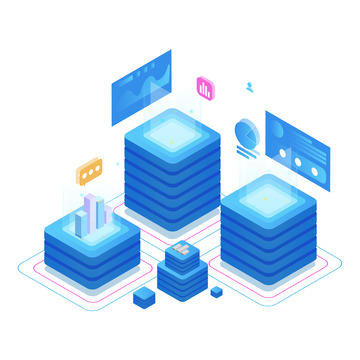 蓝色科幻2.5D可视化插画元素