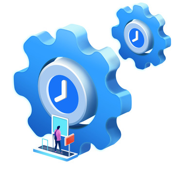 蓝色科技齿轮2.5D大数据可视化手绘