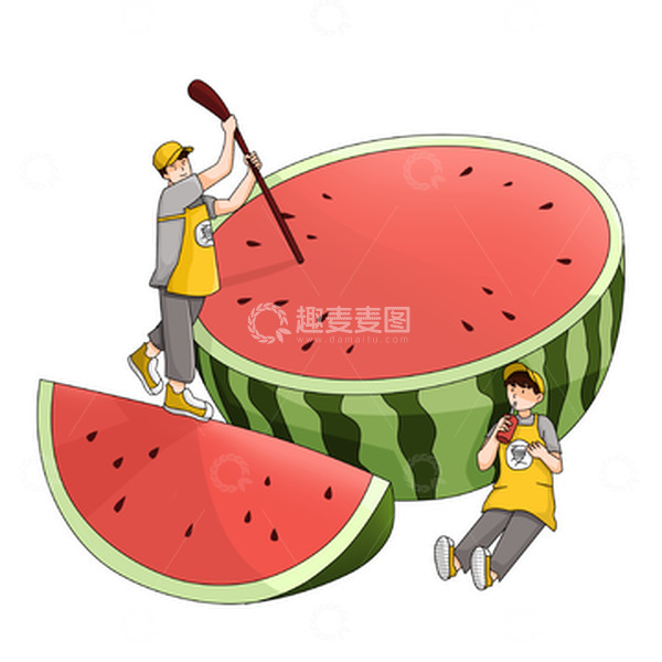 源文件下载【趣麦麦图】-夏日避暑水果西瓜创意卡通