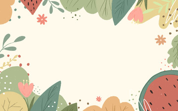 手绘卡通春天绿植花朵西瓜儿童画扁平背景