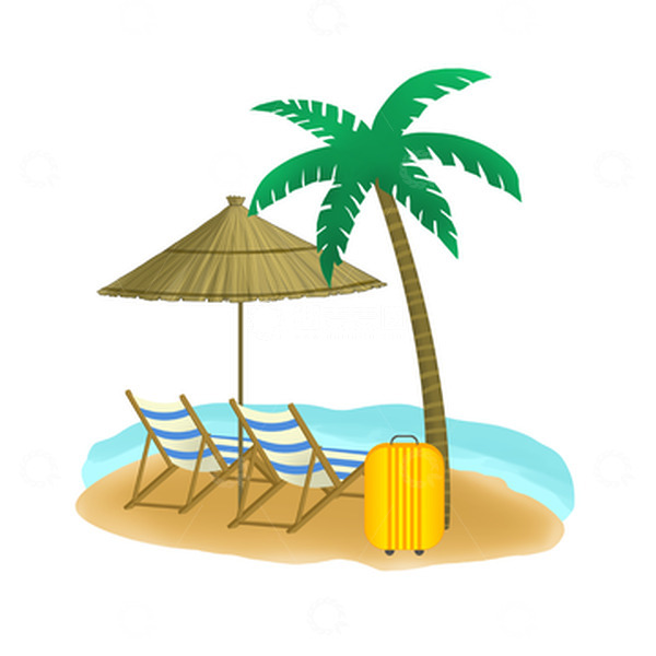 源文件下载【趣麦麦图】-立夏海边夏天沙滩椰树度假遮阳伞椅子