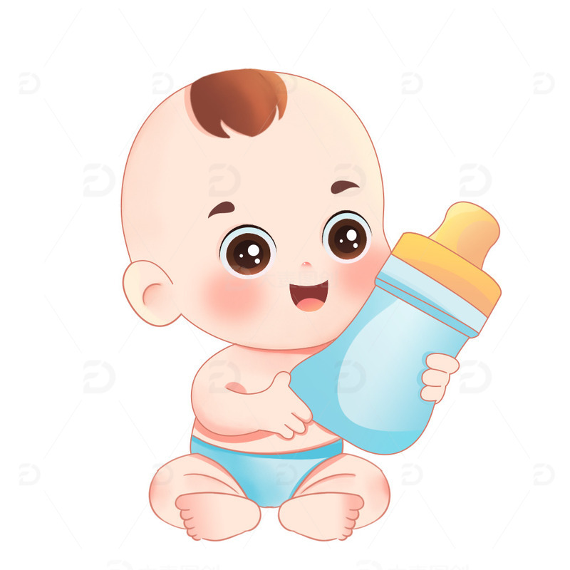 抱着奶瓶的可爱婴儿宝宝元素