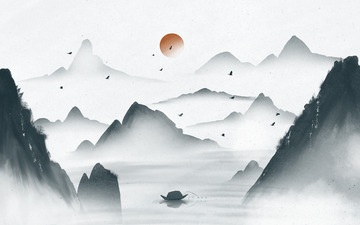 手绘古风水墨山水画国风大气海报背景