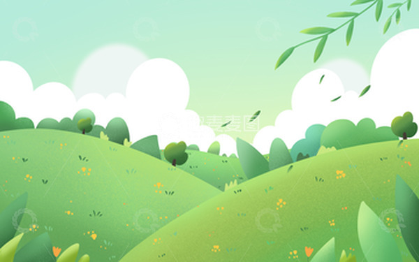 源文件下载【趣麦麦图】-手绘春天踏青立夏绿植草坪插画背景