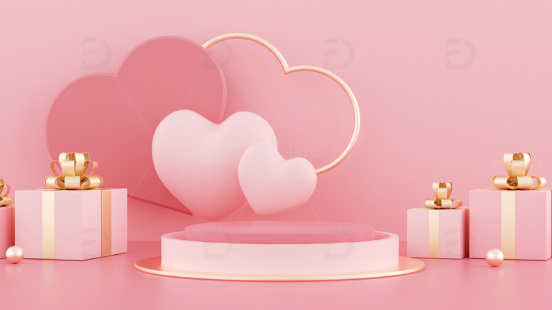 520爱心C4D展台立体礼盒海报背景