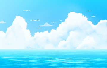 蓝色唯美卡通小清新治愈夏季海边夏景配图