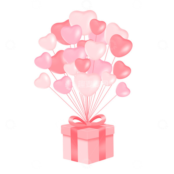 源文件下载【趣麦麦图】手绘粉色浪漫爱心气球礼盒海报装饰元素