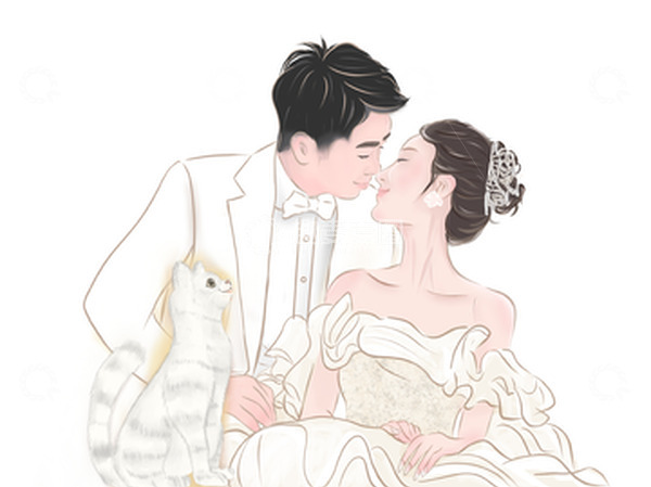 源文件下载【趣麦麦图】情侣宠物猫手绘插画元素