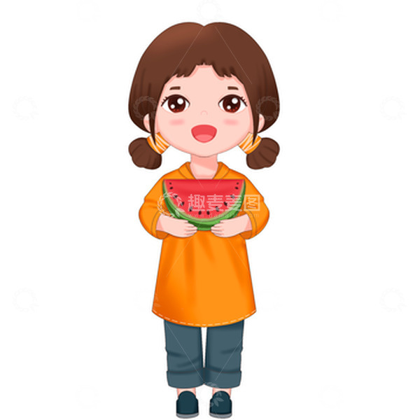 源文件下载【趣麦麦图】夏季女孩开心捧着西瓜