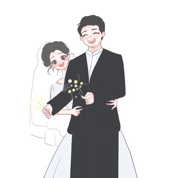 烟花情侣婚纱手绘插画元素
