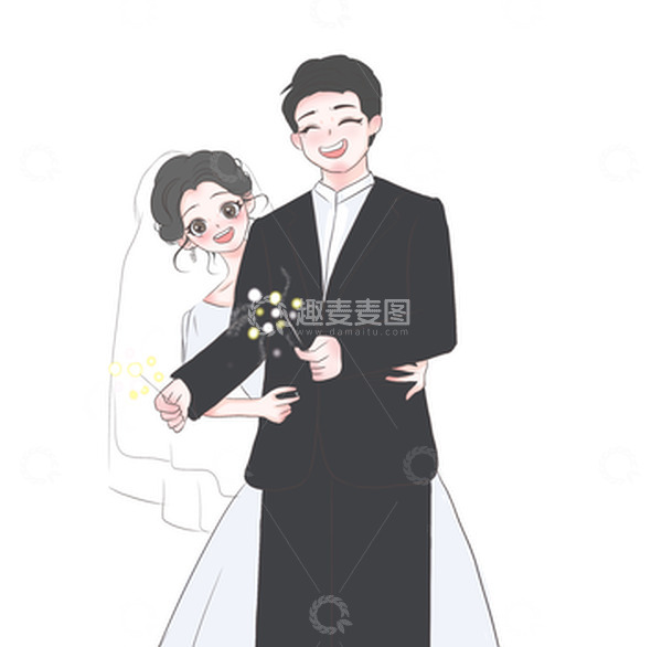 源文件下载【趣麦麦图】烟花情侣婚纱手绘插画元素