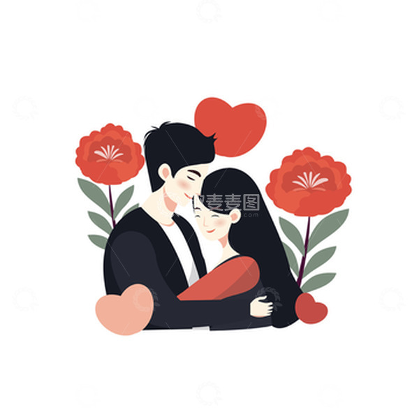 源文件下载【趣麦麦图】520情人节七夕情侣鲜花拥抱浪漫爱心约会