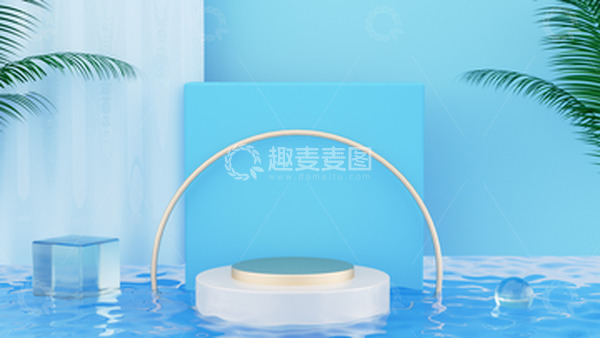 C4D夏天立夏水面展台蓝色海报背景