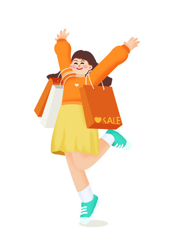 可爱女孩开心购物人物插画