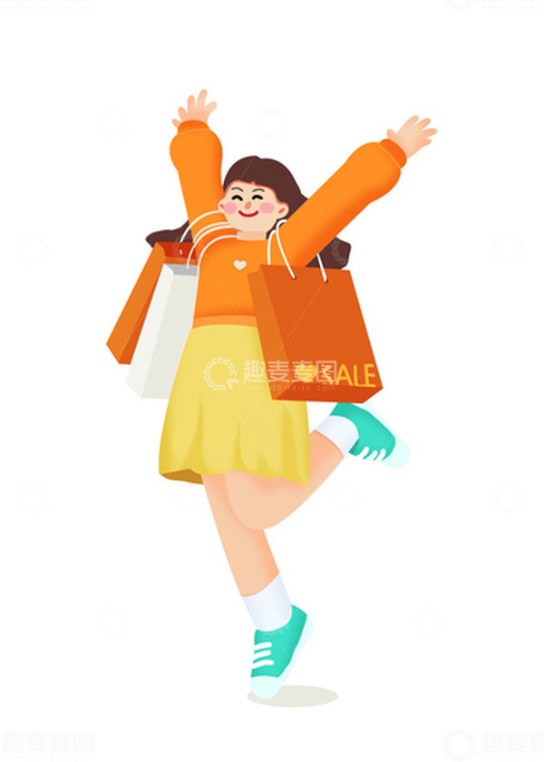 源文件下载【趣麦麦图】-可爱女孩开心购物人物插画