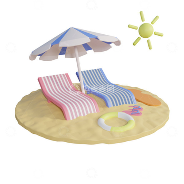 源文件下载【趣麦麦图】立夏精品卡通沙滩3d模型