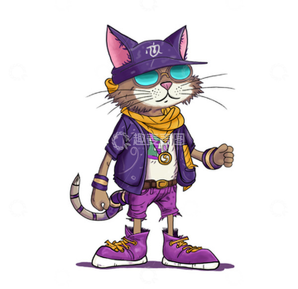 源文件下载【趣麦麦图】赛博朋克风格的猫