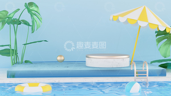 夏季夏天立夏C4D水上展台海报背景