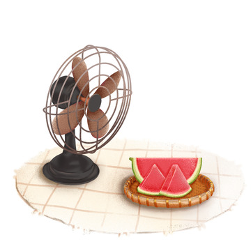 立夏吹风扇吃西瓜