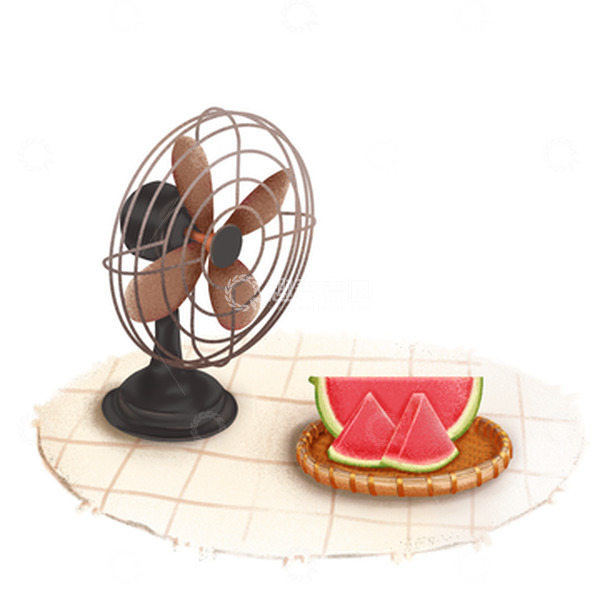 源文件下载【趣麦麦图】-立夏吹风扇吃西瓜