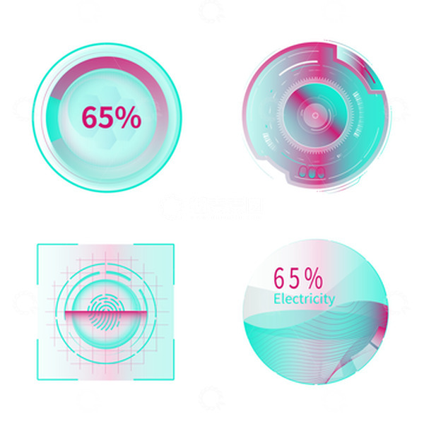 源文件下载【趣麦麦图】炫酷可视化UI指纹解锁电量球条播放齿轮