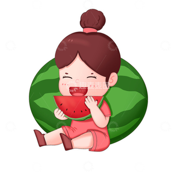 源文件下载【趣麦麦图】女孩夏天吃可口西瓜祛暑