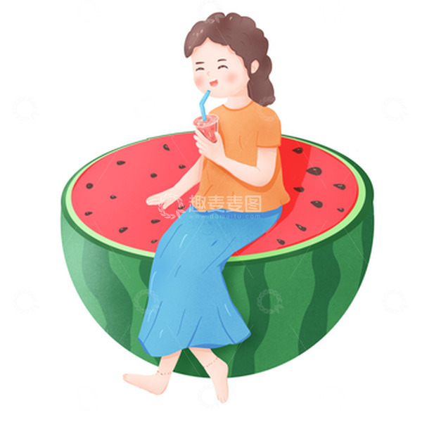 源文件下载【趣麦麦图】手绘立夏西瓜果汁