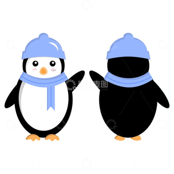 源文件下载【趣麦麦图】矢量卡通打招呼的企鹅正面背面元素