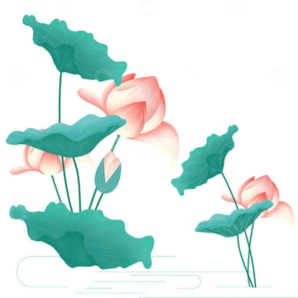 源文件下载【趣麦麦图】手绘国潮荷花夏天莲花插画海报装饰元素