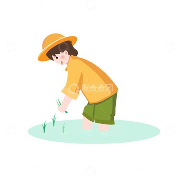 源文件下载【趣麦麦图】卡通插秧人物手绘图