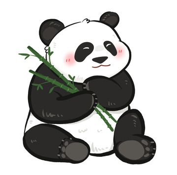 卡通手绘抱竹熊猫动物元素