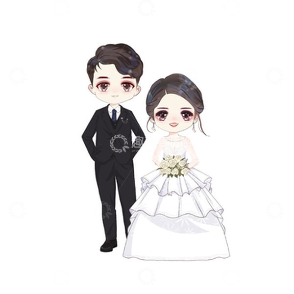 源文件下载【趣麦麦图】情侣婚纱照合照一男一女人物手绘