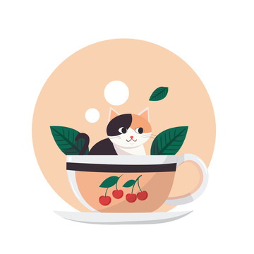 动物猫咪招财猫三花猫咖啡杯子樱桃奶茶