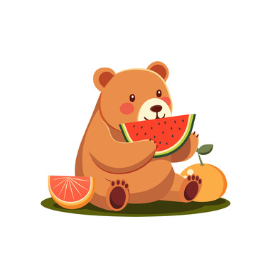 动物小熊棕熊狗熊水果西柚西瓜橘子植物