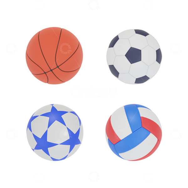 源文件下载【趣麦麦图】3D立体足球篮球排球球类体育器材