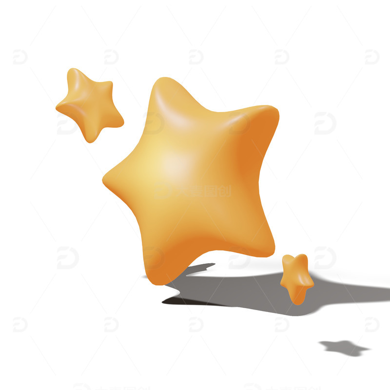 3D五角星立体建模黄色橙色渐变色星星