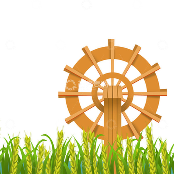 源文件下载【趣麦麦图】小满麦田木质水车小麦